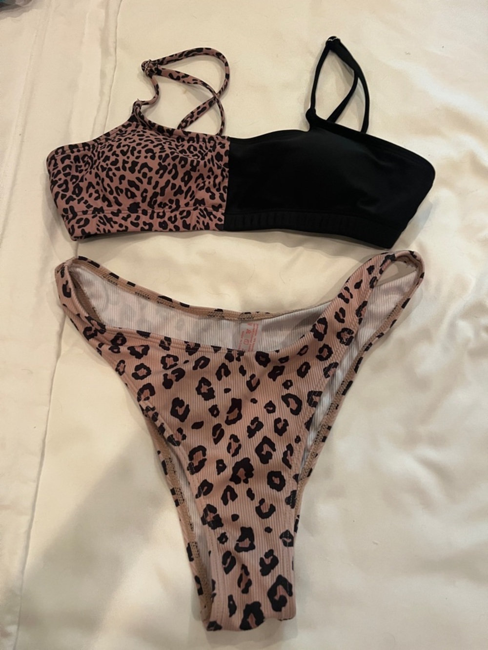 Leopard Print Two-Piece Bikini Top & Bottom - Pink and Black